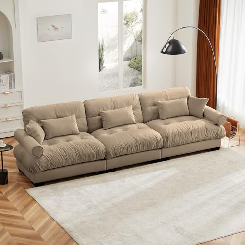 130" Modular Sectional Sofa with Movable Ottoman, Velvet Upholstered, Green Y4976