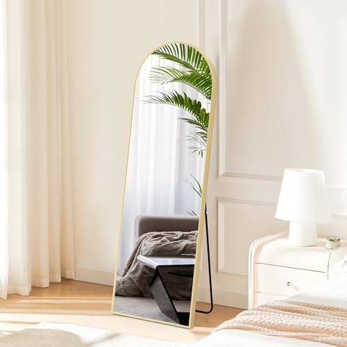 Sweetcrispy 64"x21" Arched Full Length Mirror, Standing or Leaning, Gold U4556