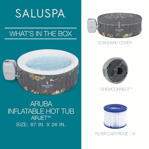 Bestway SaluSpa Aruba AirJet Inflatable Hot Tub, 67 x 26 Inch Round Portable Spa with Cover, Gray S258640