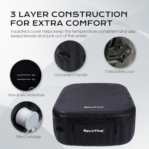 Inflatable Hot Tub 2-3 Person with Heater Pump, Black I32851
