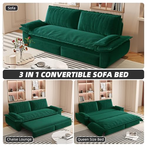 Queen Size Futon Sofa Bed with 2 Pillows, Blue V9731