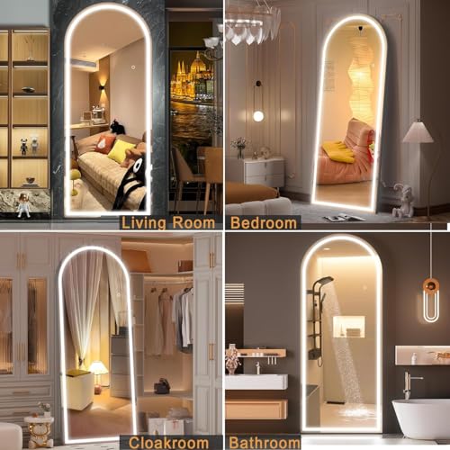 Arched Full Length Mirror with LED Lights, 60"x16" Floor Mirror with Stand T719302