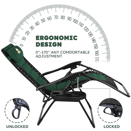 Oversized Padded Zero Gravity Lounge Chair, Foldable Patio Recliner with Cup Holder, Black A147