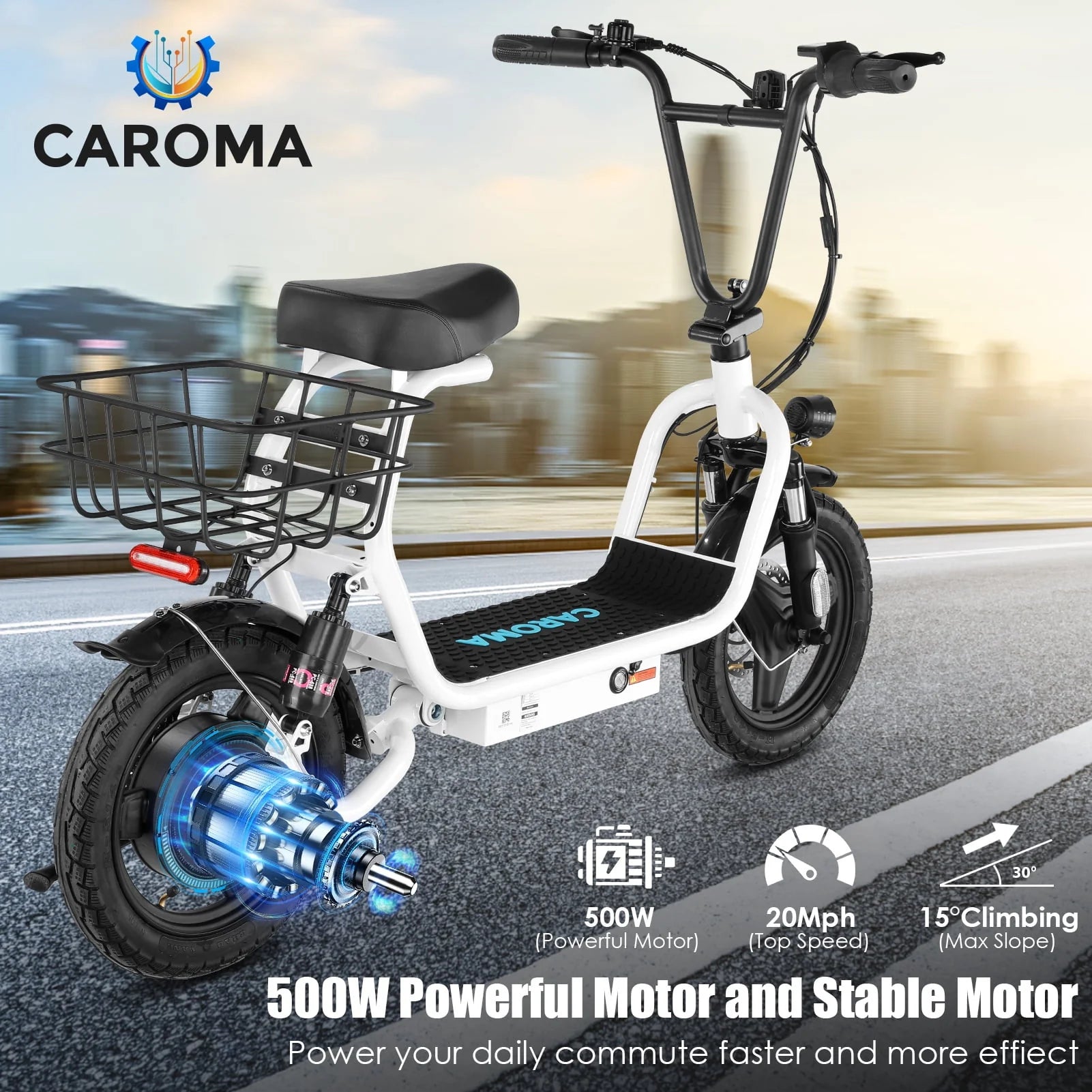Caroma 500W Electric Scooter with Seat for Adult, 14 inch, 20 MPH F719250