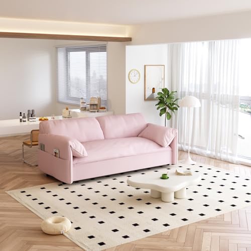 Queen Size Futon Sofa Bed with 2 Pillows, Blue V9731
