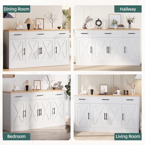 Shintenchi Buffet Cabinet with Storage, 53.4" White Farmhouse Sideboard D4274