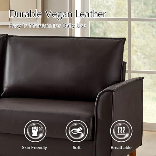 HULALA HOME 78" Faux Leather Sofa with Solid Wood Legs, Brown W53231