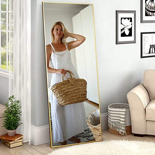 WIIS' IDEA Full Length Mirror with Stand, 59"x16" Floor Mirror, Black O584483