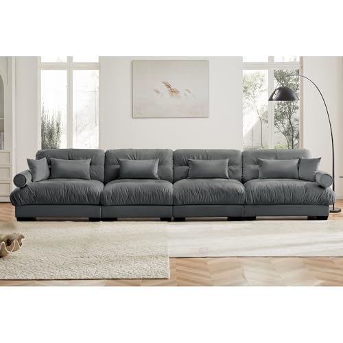 130" Modular Sectional Sofa with Movable Ottoman, Velvet Upholstered, Green Y4976