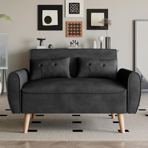Vongrasig 47" Modern Loveseat Sofa, Mid Century Linen Fabric, Dark Gray O910