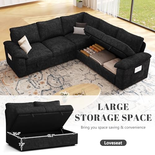 108 Inch U-Shaped Sectional Sleeper Sofa with Pull Out Bed, Dark Grey J60928