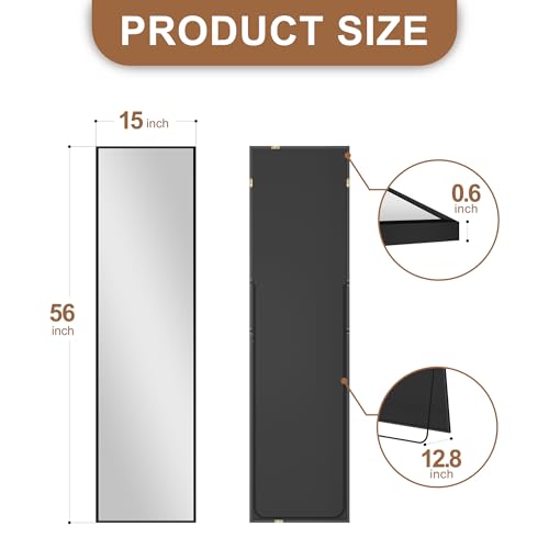 Delma Wall Full Length Mirror with Aluminium Frame, 56x15, Black Z730