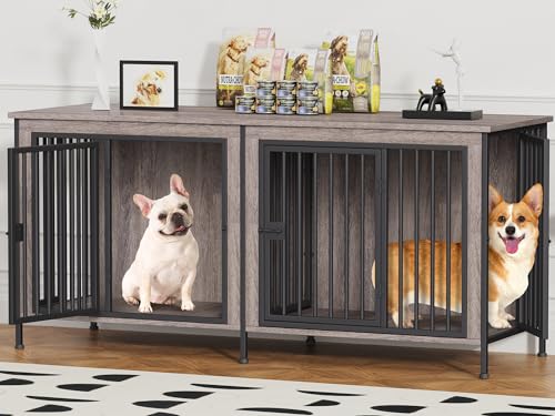 EasyCom XL Wooden Dog Crate Furniture for Medium and Large Breeds, 2 Doors A673