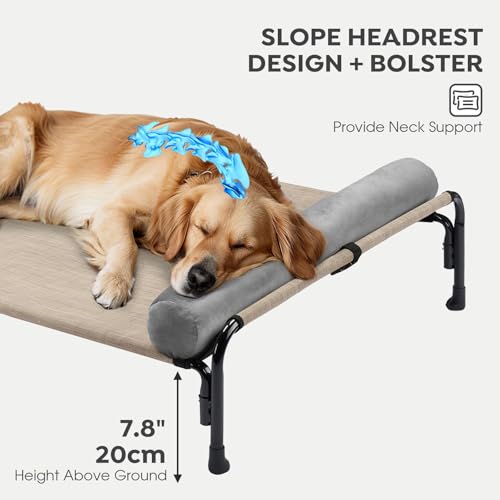 Veehoo Large Elevated Dog Bed, Outdoor Raised Cot with Removable Headrest, Breathable Washable Mesh R9070