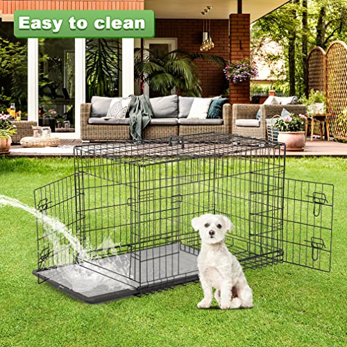 BestPet 42 Inch Folding Metal Wire Dog Crate with Double-Door and Removable Tray O49217