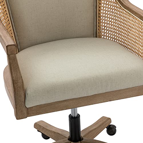 HULALA HOME Rattan Desk Chair, Upholstered Swivel Office Chair with Armrest, Ivory Z2505