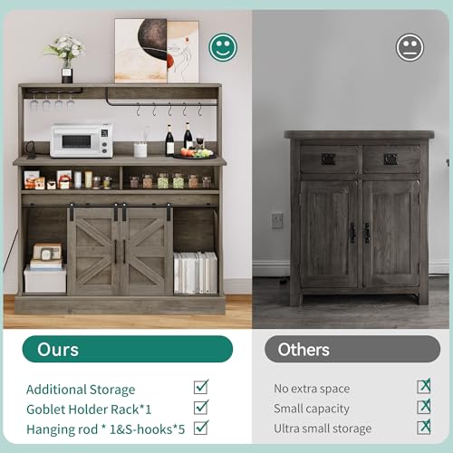 YITAHOME 47" Coffee Bar with Power Outlet & Storage, Farmhouse Sideboard Cabinet, White T961