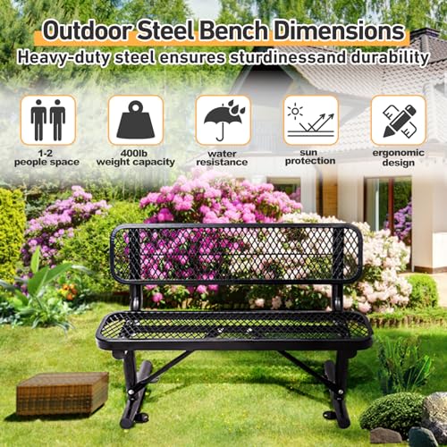 Heavy Duty Outdoor Metal Park Bench with Backrest for Garden Patio Yard K713