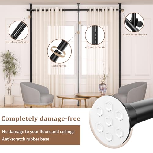 Adjustable No Drilling Room Divider Curtain Rod, Heavy Duty Metal Tension Wall Partition V7920