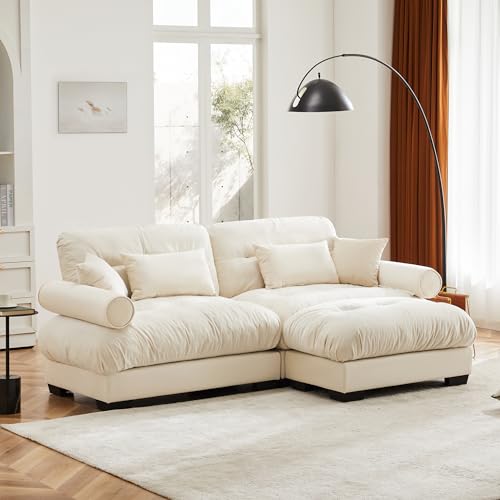130" Modular Sectional Sofa with Movable Ottoman, Velvet Upholstered, Green Y4976