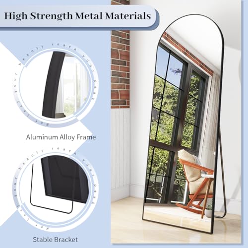 BEAUTYPEAK 65"x24" Arched Full Length Floor Mirror, Black D361