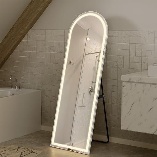 Arched Full Length Mirror with LED Lights, 60"x16" Floor Mirror with Stand T719302