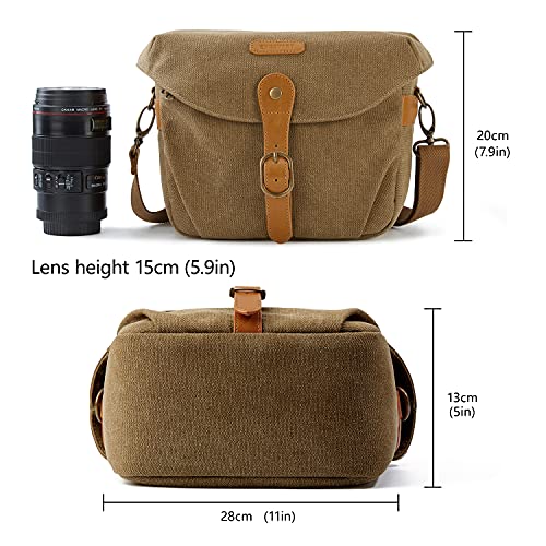 BAGSMART Canvas Crossbody Camera Bag with Rain Cover, Khaki U43920