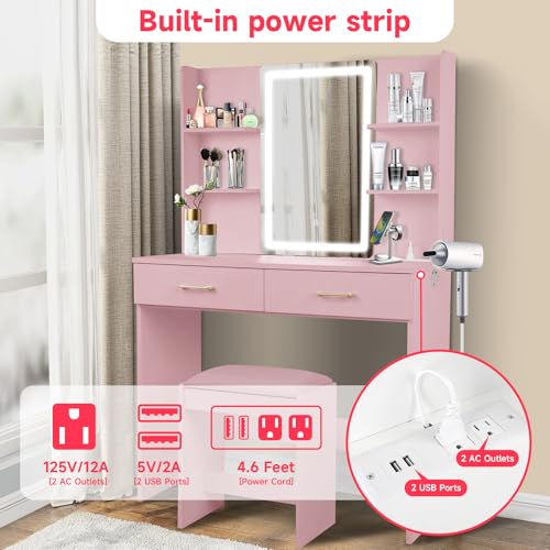 White Vanity Set with Lighted Mirror, Drawers and Stool V52922