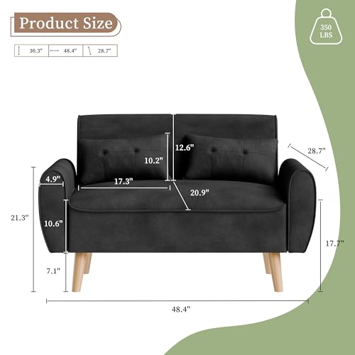 Vongrasig 47" Modern Loveseat Sofa, Mid Century Linen Fabric, Dark Gray O910