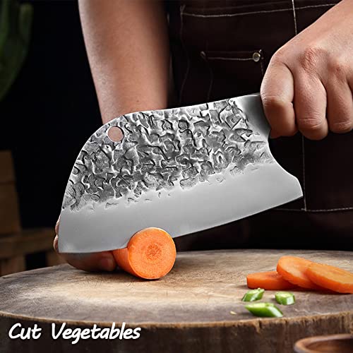 BLADESMITH Meat Cleaver Bone Chopper Knife, 6.3'' Stainless Steel Blade with Pear Wood Handle Q434