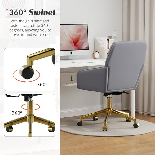 Velvet Home Office Chair with Gold Base, Swivel Desk Chair with Wheels (Cream) Z435471