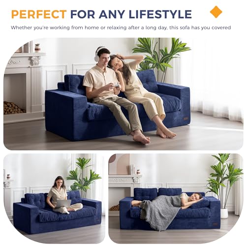 MAXYOYO 3 Seater Boneless Floor Sofa with Tufted Cushion, Beige A96326
