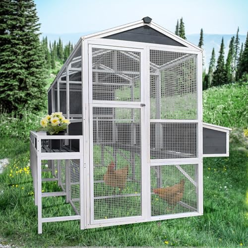 Wooden Chicken Coop with Run – 3-Tier Walk-in Poultry House for 8-10 Chickens, Gray A87110