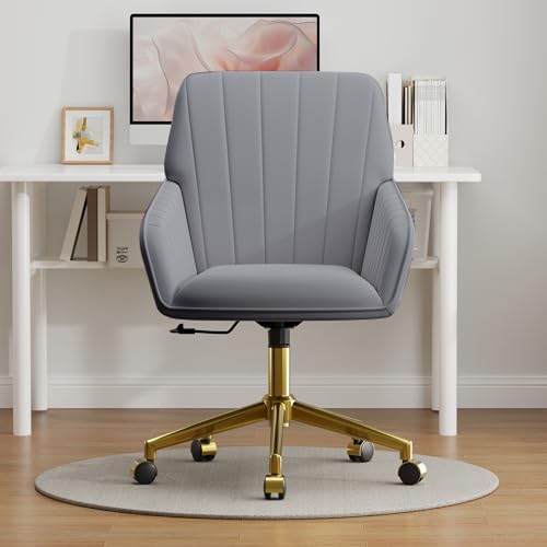 Velvet Home Office Chair with Gold Base, Swivel Desk Chair with Wheels (Cream) Z435471
