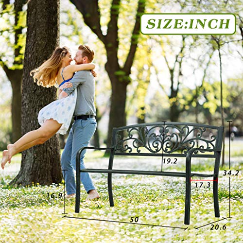 Outdoor Metal Garden Bench with Steel Frame J546097