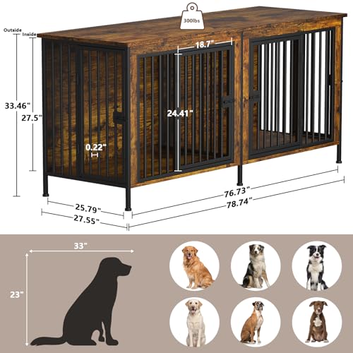 EasyCom XL Wooden Dog Crate Furniture for Medium and Large Breeds, 2 Doors A673