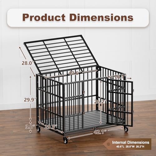 54 Inch Heavy Duty Dog Crate with Wheels for Large Dogs D47062