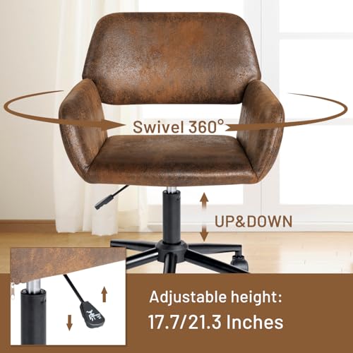 FurnitureR Fabric Upholstered Office Chair with Wheels, Adjustable Mid Back, Beige O766754