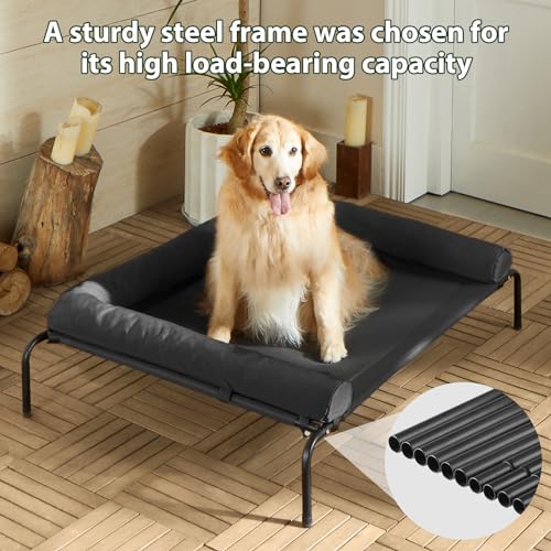 Cooling Elevated Dog Bed for Large Dogs, Waterproof Raised Cot with Headrest, Grey W43220
