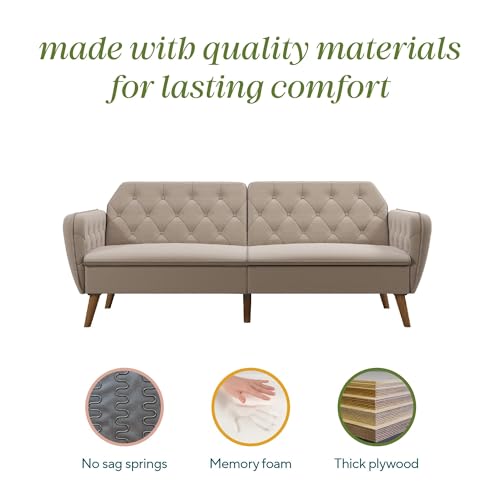 Novogratz Tallulah Memory Foam Futon Convertible Couch, Camel Faux Leather F5939