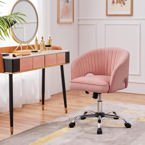 Yaheetech Velvet Vanity Chair with Wheels for Bedroom Cream U9976