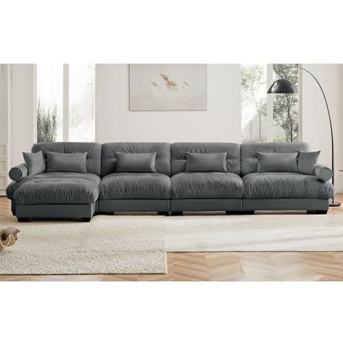 130" Modular Sectional Sofa with Movable Ottoman, Velvet Upholstered, Green Y4976