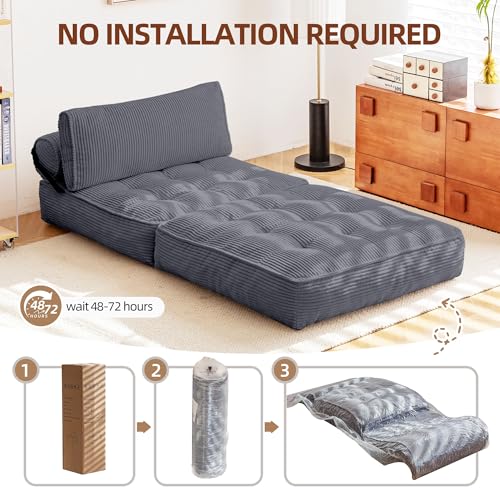 GYUTEI Folding Sofa Bed Convertible Sleeping Chair with Corduroy Fabric, Grayish Blue E807