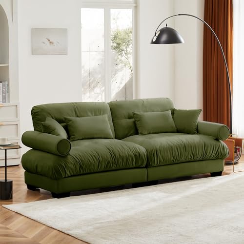 130" Modular Sectional Sofa with Movable Ottoman, Velvet Upholstered, Green Y4976