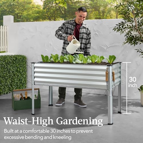 Best Choice Products 48x24x30in Galvanized Raised Garden Bed, Metal Elevated Planter Box, Dark Green S888804