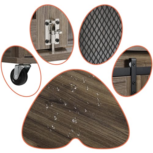 LINLUX 47 Inch XL Wooden Dog Crate Furniture with Sliding Doors and Wheels V980