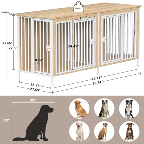 EasyCom XL Wooden Dog Crate Furniture for Medium and Large Breeds, 2 Doors A673