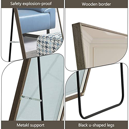 WIIS' IDEA Full Length Mirror with Stand, 59"x16" Floor Mirror, Black O584483