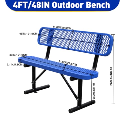 Heavy Duty Outdoor Metal Park Bench with Backrest for Garden Patio Yard K713