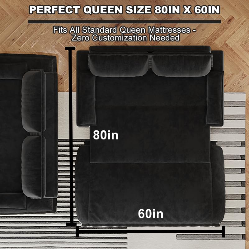 Queen Size Futon Sofa Bed with 2 Pillows, Blue V9731